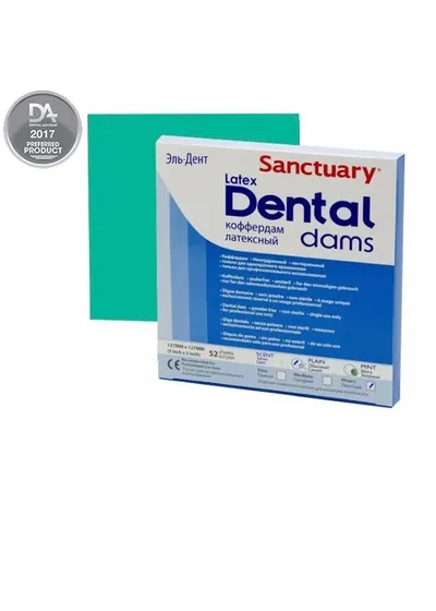 Коффердам Latex Dental Dams, зеленого цвета с ароматом  мяты, средний, размеры 152мм. х 152мм., 36шт (упак.), SANCTUARY