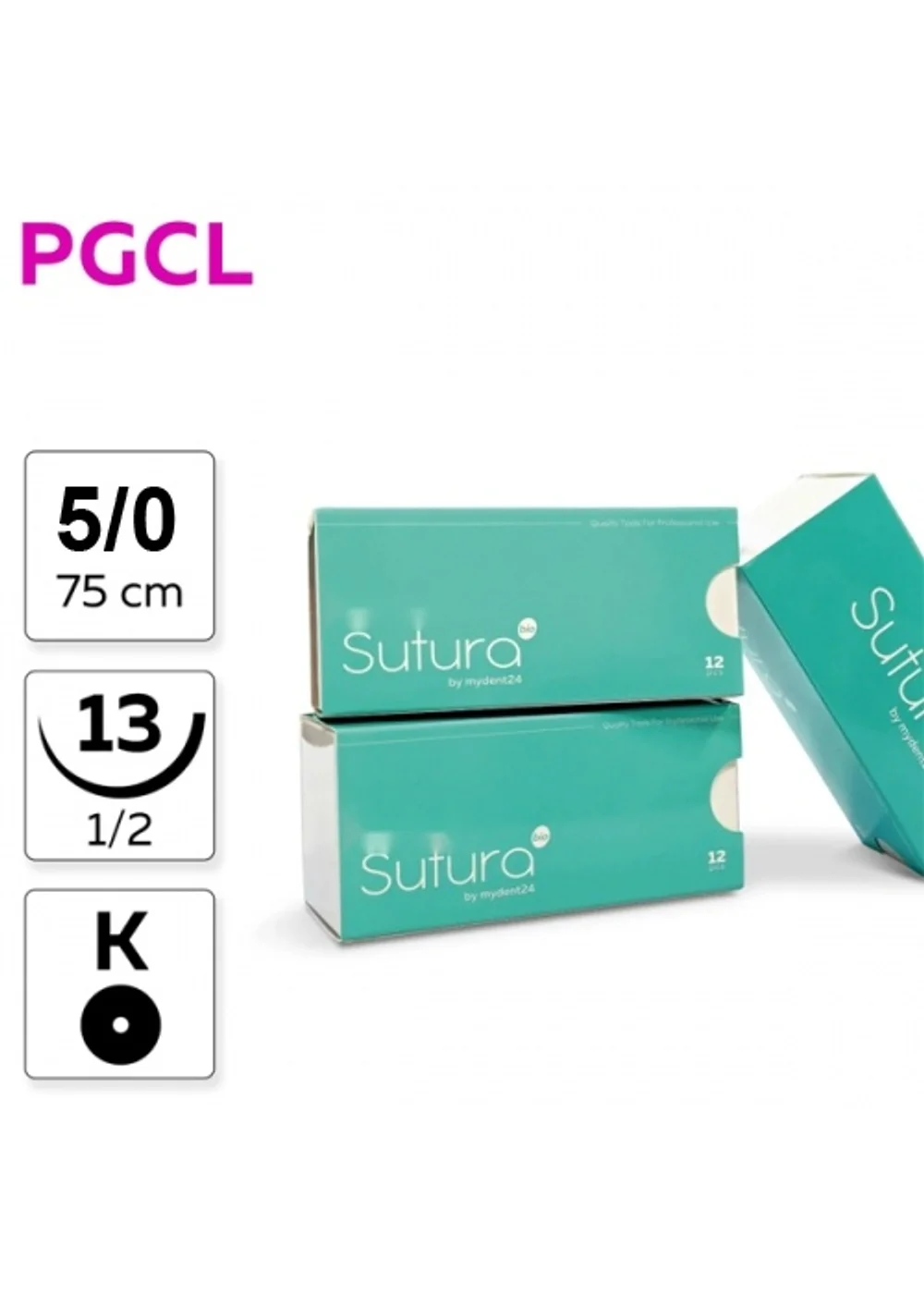 Шовный материал SUTURA PGCL 5/0 750 см Колющая 13 мм 12 шт
