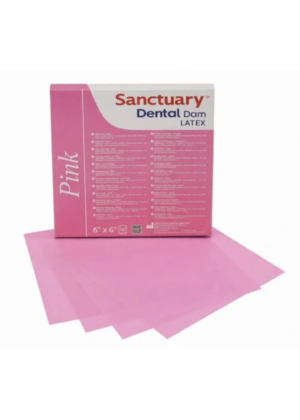 Коффердам Latex Dental Dams, розового цвета с ароматом мяты, средний, размеры 152мм. х 152мм., 36шт (упак.), SANCTUARY