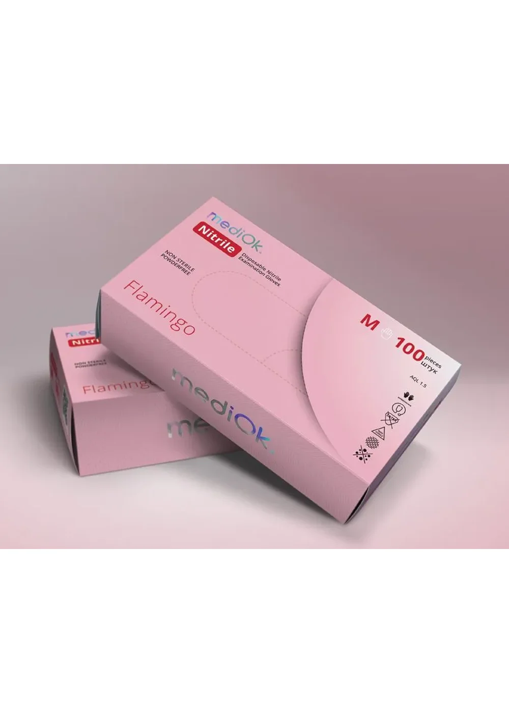 Перчатки нитриловые, MediOk, M (7-8), 100шт, розовые