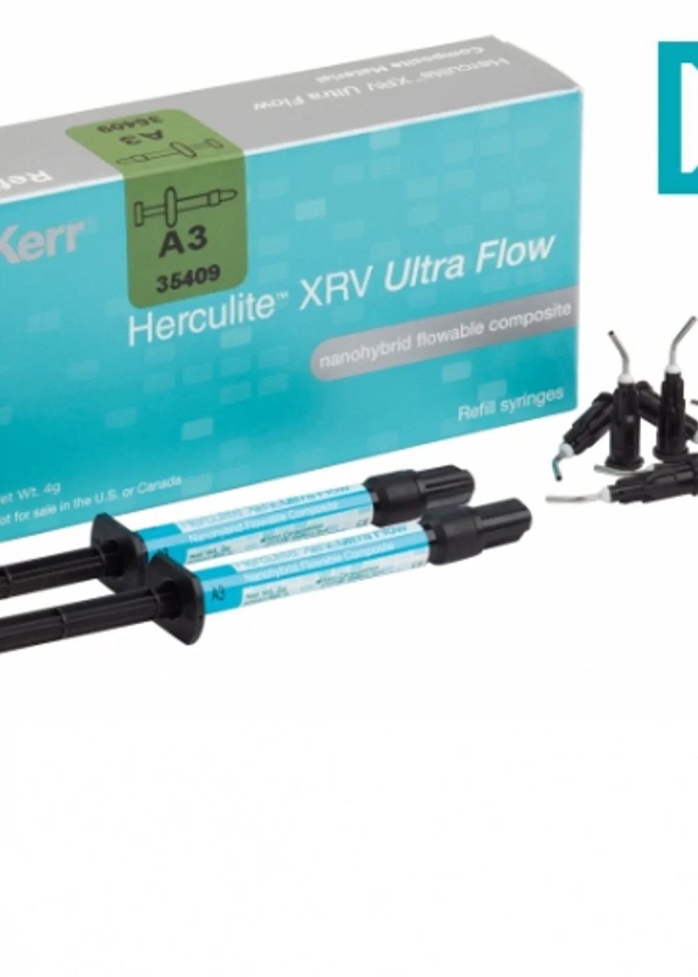 Herculite XRV Ultra Flow цв.D2 (2шпр.х2г, насадки-20шт.), 35415, Kerr