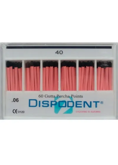 Штифты гуттаперчевые, Dispodent, конус 0.06 №40, 60 шт