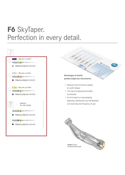 Файл эндодонтический F6 Sky Taper никель-титановый, конусность 4∘, длина 31 мм, F06L31.204.030