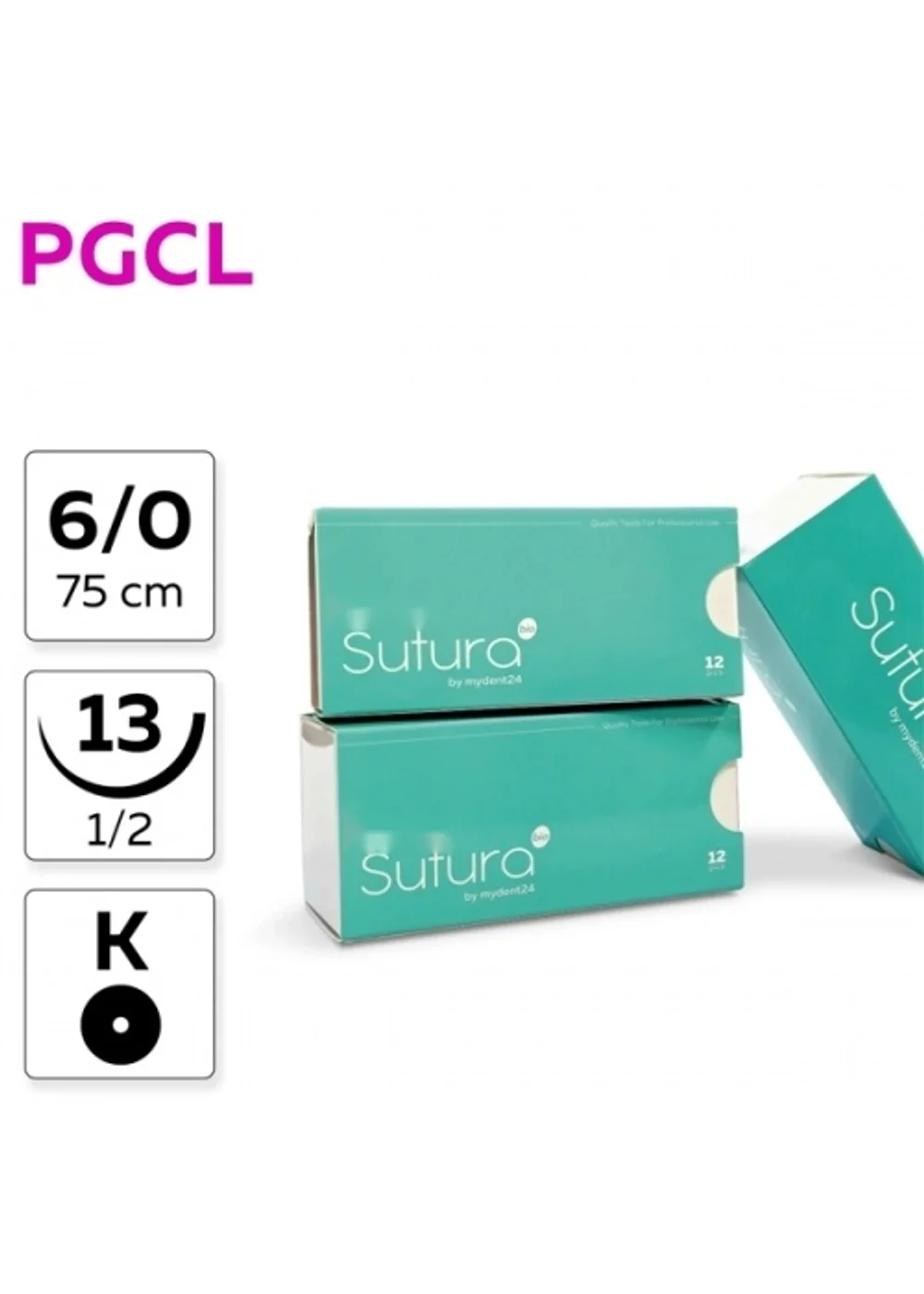 Шовный материал SUTURA PGCL 6/0 75 см Обратно-режущая 13 мм 12 шт
