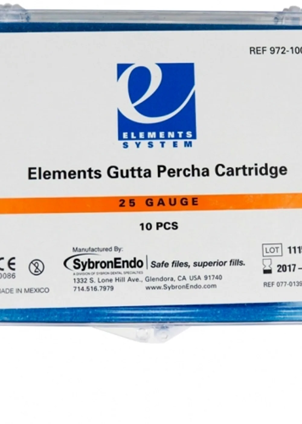 Elements Gutta Percha Cartridge (972-1003), 25 GA низкая вязкость (10 шт.). Kerr