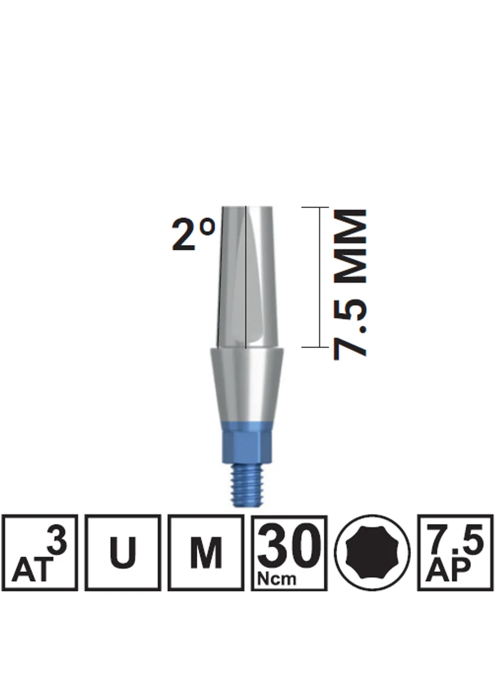 Абатмент прямой VEGA RV H7,5/GH3 мм, с винтом, арт: 18 10 68
