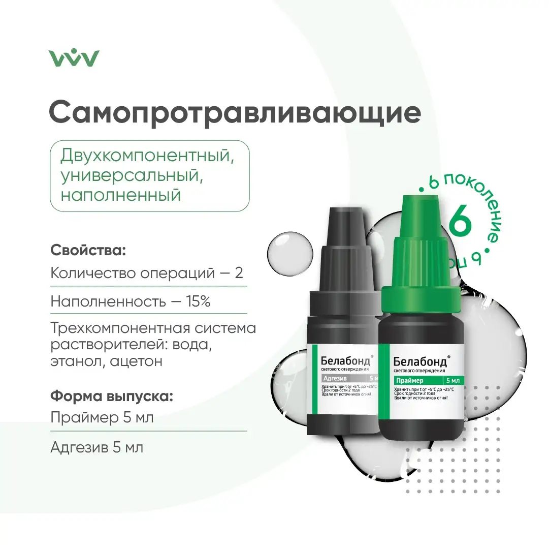 Белабонд - адгезив наполненный VI поколения двухкомпонентный св/отв. самопротр. (5мл+5мл) ВладМиВа