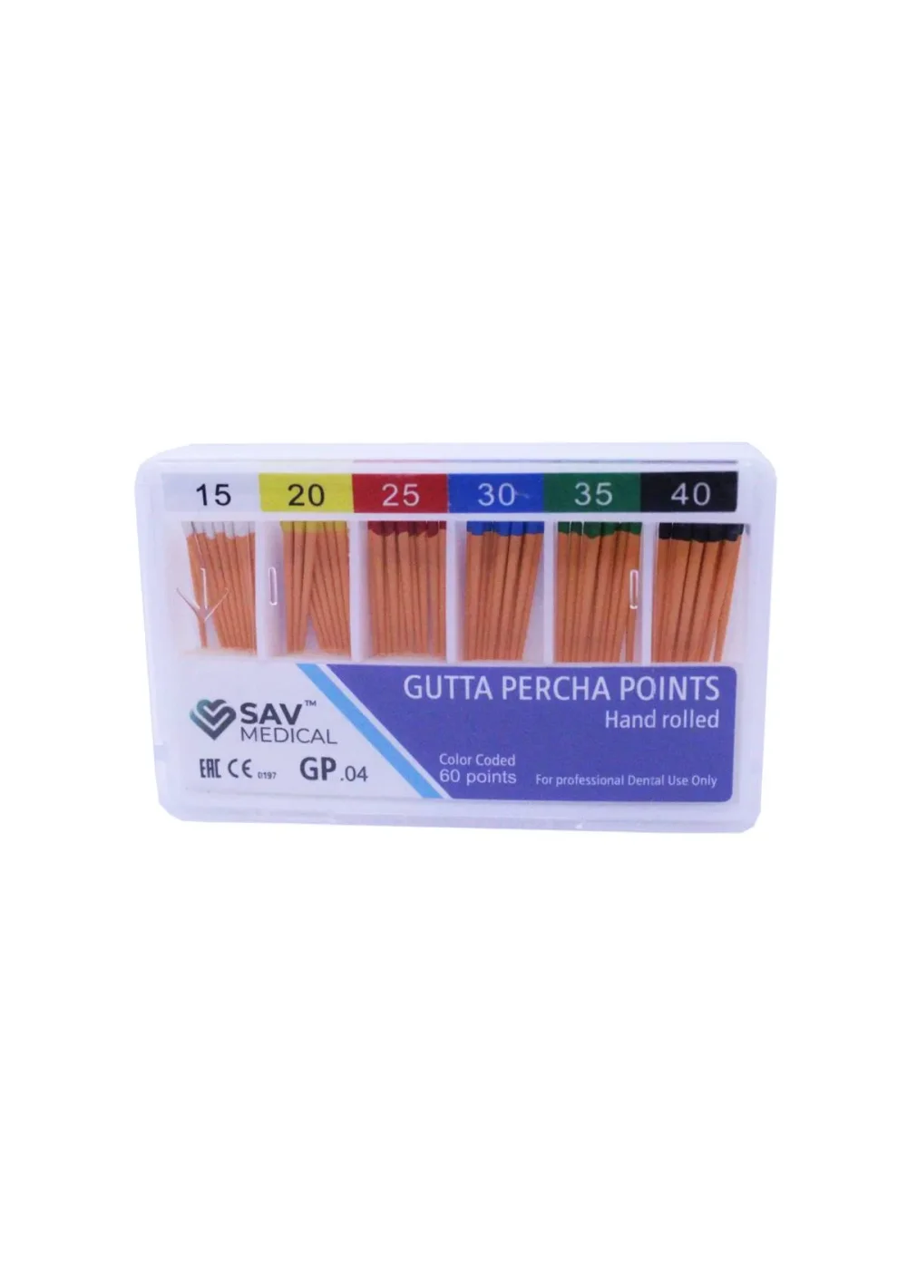 Штифты гуттаперчевые, SAV MEDICAL, конус 0.04 №15-40, 60 шт