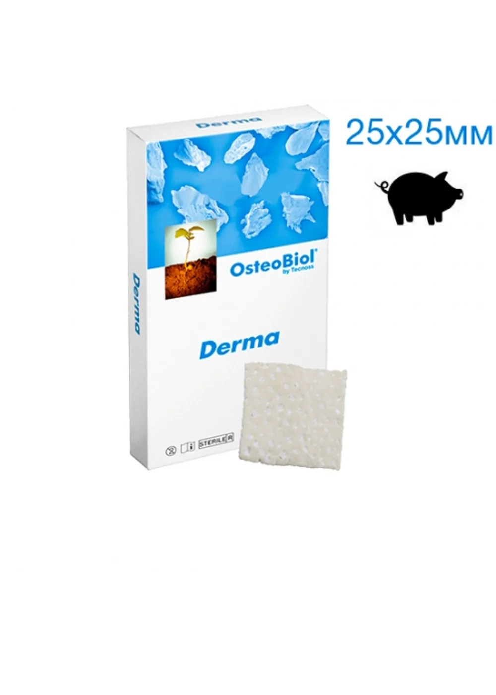 Дермальный матрикс, OsteoBiol by Tecnoss, Derma Fine 25×25 мм, толщина 0,8–1,0 мм