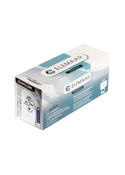 Elemaar ELNYLON 4/0 - шовный материал, 75 см, 1/2, 20 мм, обратно-режущая, 12 шт.