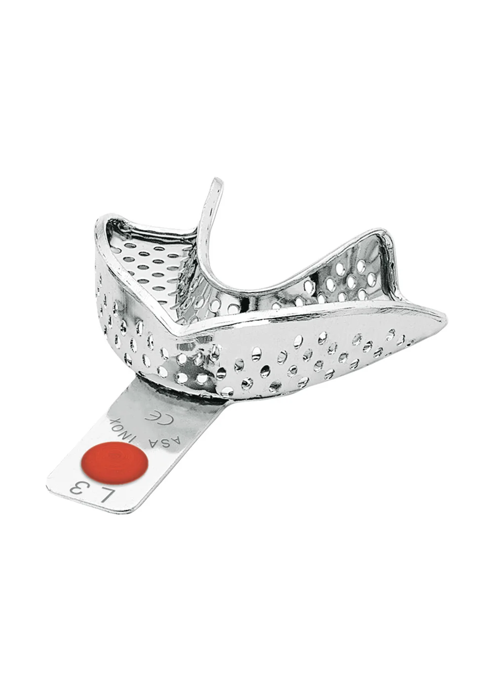 Asa Dental 2804-L3 - ложка слепочная нижняя малая (S) с перфорацией с бортиками, с цветной кодировкой (красная)
