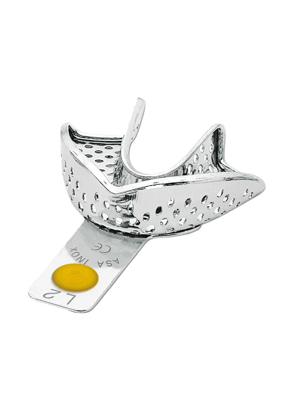 Asa Dental 2804-L2 - ложка слепочная нижняя малая (XS) с перфорацией с бортиками, с цветной кодировкой (жёлтая)