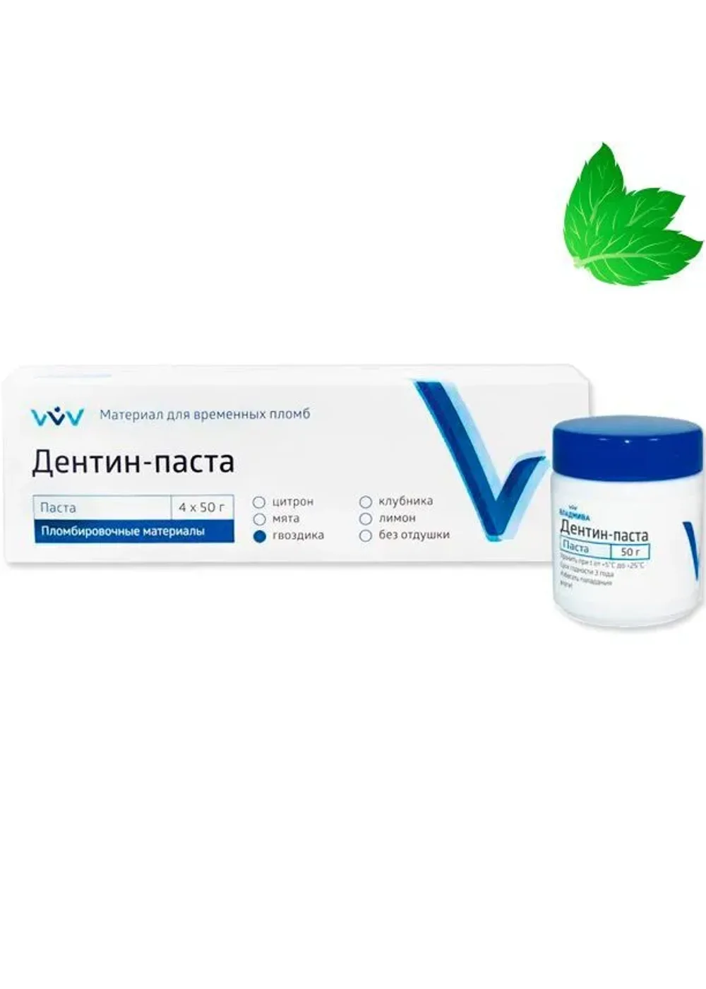 Временный пломбировочный материал, Владмива, Дентин-паста (мята), 50 г