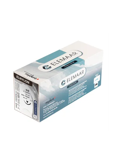 Elemaar ELNYLON 5/0 - шовный материал, 75 см, 1/2, 16 мм, обратно-режущая, 12 шт.