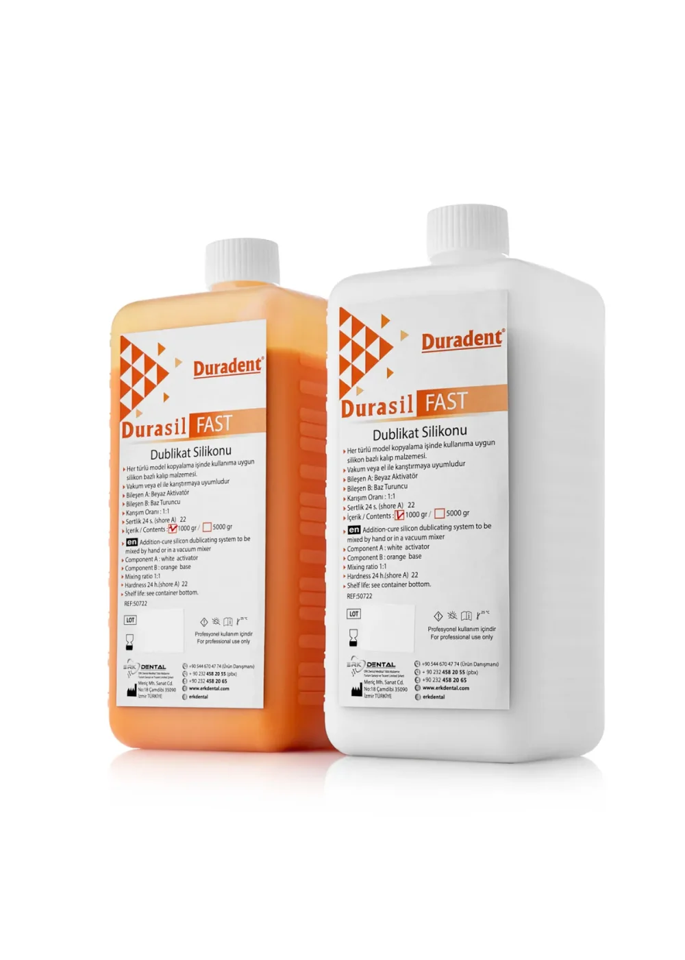 Силикон для дублирования, DURADENT, Дурасил (DURASIL FAST), 1л база+1л кат., твердость 22 Shore A, оранжевый