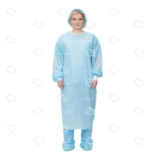 Халат нестерильный, хирургический Лайт тип-1 р.52-54, спанбонд пл. 25г/м2, рукав на манжете, белый (10шт.) НОВИСЕТ