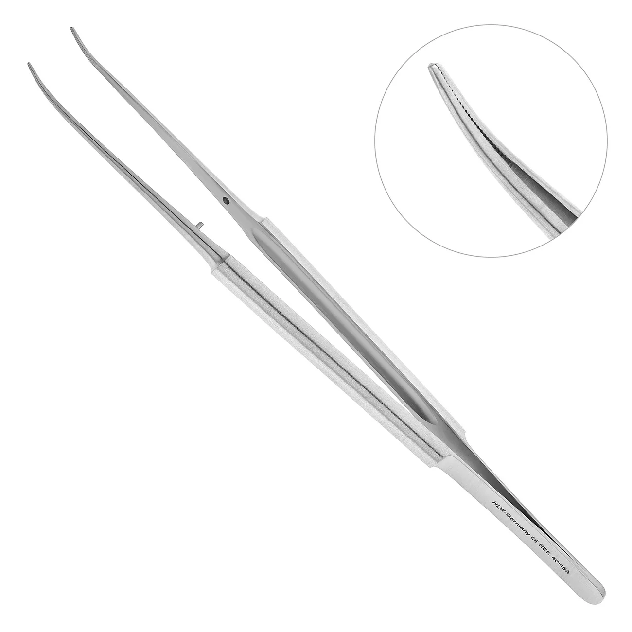 Пинцет микрохирургический анатомический, изогнутый, 18 см.