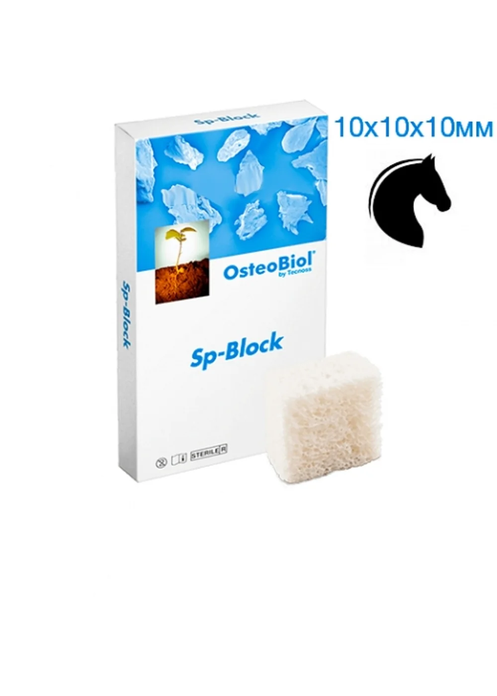 Костный материал, OsteoBiol by Tecnoss, Sp-Block (конский) 10×10×10 мм