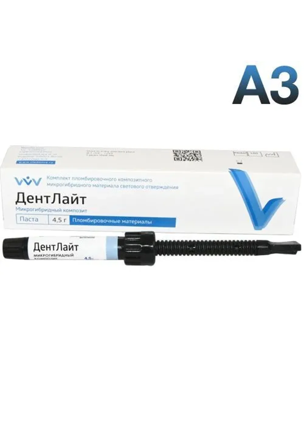 Композит светоотверждаемый микрогибридный, Владмива, Дентлайт, A3, шприц, 4.5 г