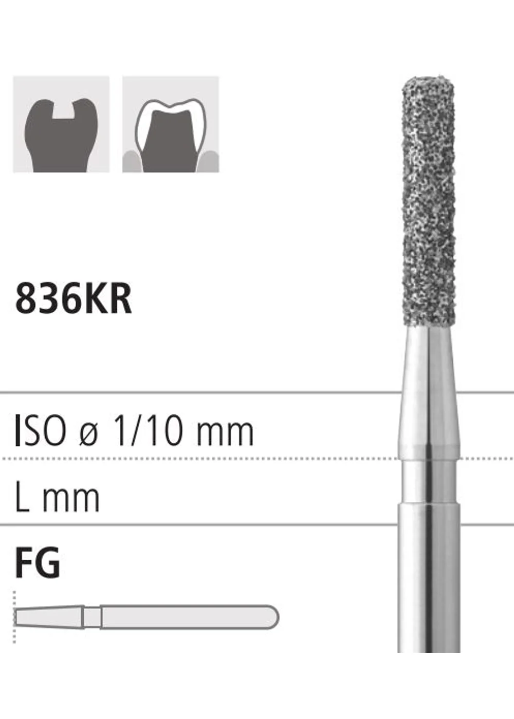 Боры стоматологические алмазные FG 836KR/009, белый, 6шт. ISO код 314157514009., арт: FG3510/6