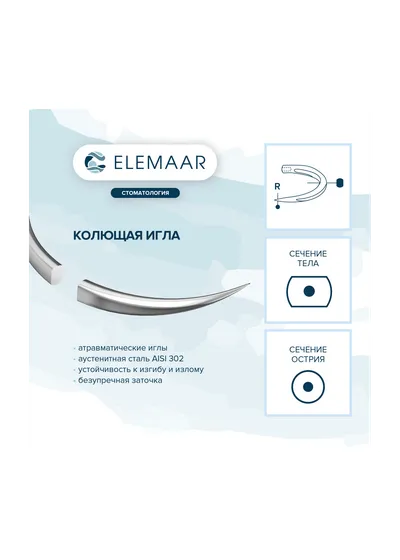 Elemaar ELNYLON 5/0 - шовный материал, 75 см, 3/8, 13 мм, колющая, 12 шт.