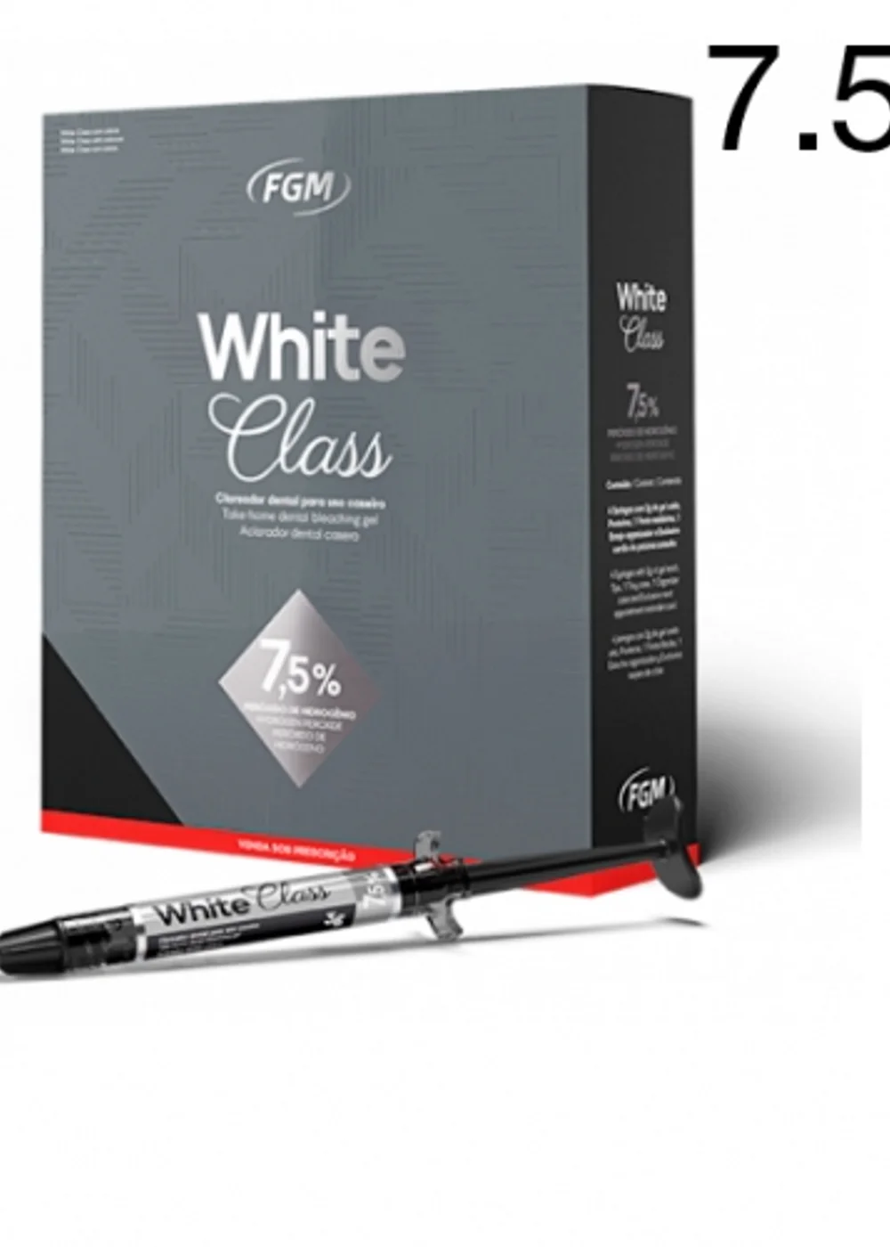 White Class 7,5% (4шпр.х3г, контейнер для хранения капп, косметичка)-домашнее дневное отбеливание на основе перекиси водорода, FGM