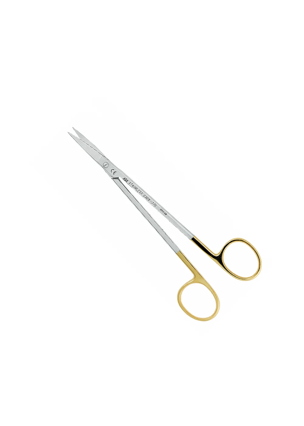 Asa Dental 0309-2TC - ножницы для десны N2 изогнутые по плоскости с твердосплавными вставками и золотистыми ручками, 16 см