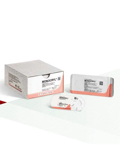 Шовный материал ETHICON Monocryl 5/0, 70 см, игла 3/8 обратно-режущая 19 мм