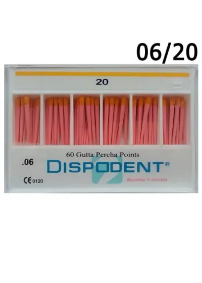 Штифты гуттаперчевые, Dispodent, конус 0.06 №20, 60 шт