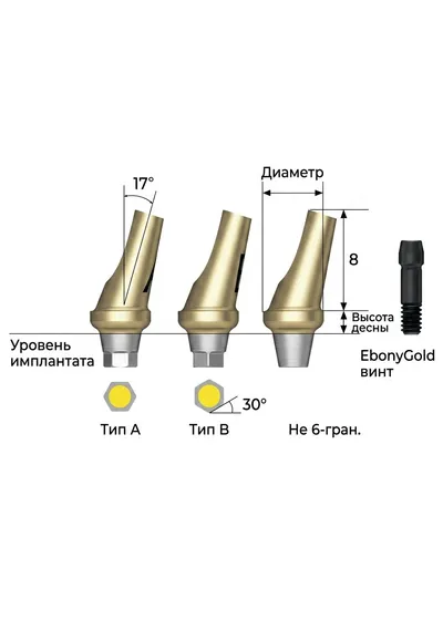 Абатмент титановый угловой, OSSTEM, TS Mini тип B, 6-гранник D=4.5 мм, G/H=4.0 мм, угол 17°