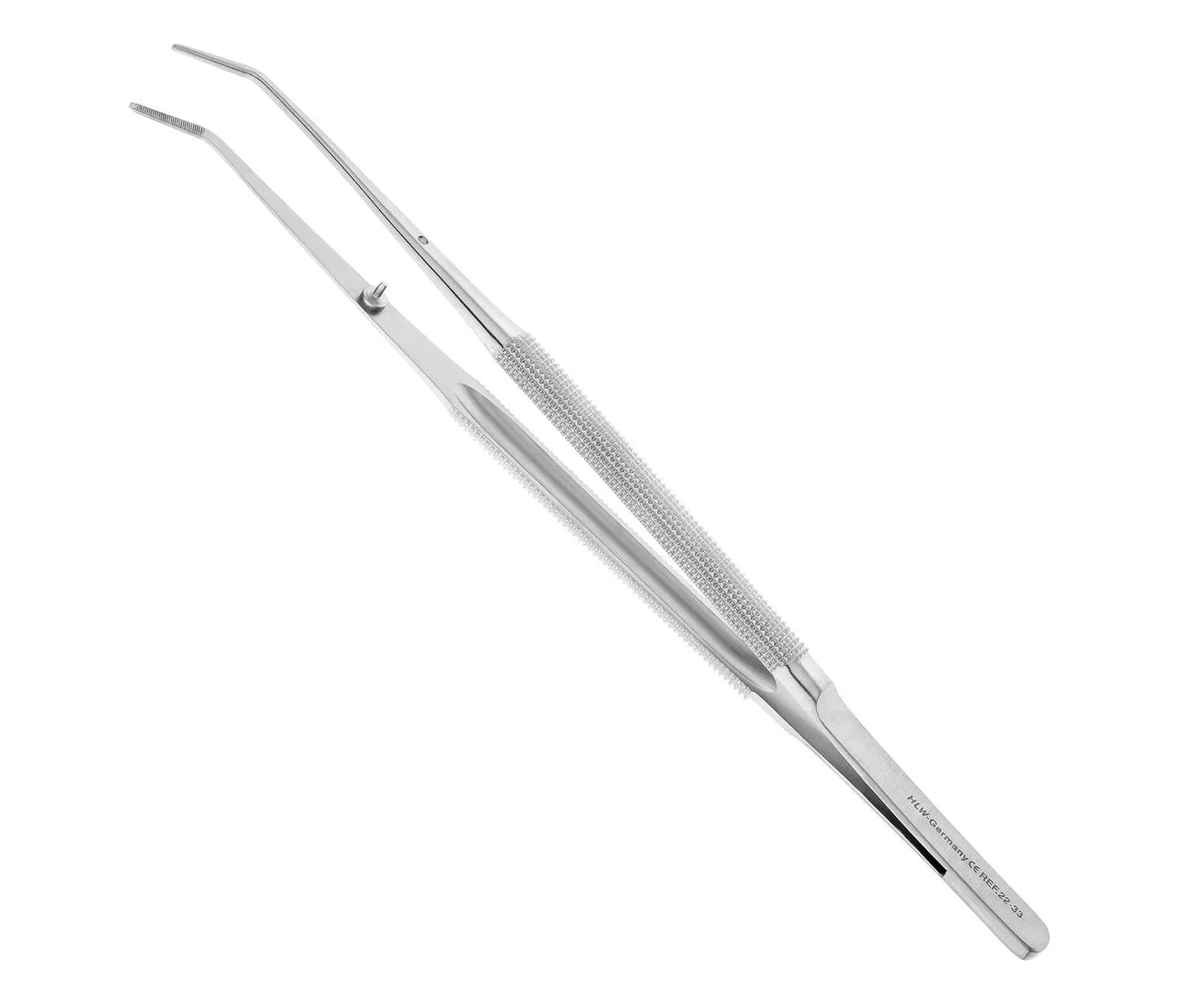 Микро-пинцет анатомический изогнутый Gomel, 18см, 22-33* (HLW Dental Instruments)