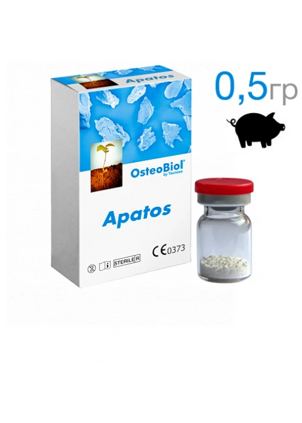 Костный материал, OsteoBiol by Tecnoss, Apatos Mix (свиной) 0,5 г, гранулы смеси губчатой и кортикальной кости без коллагена