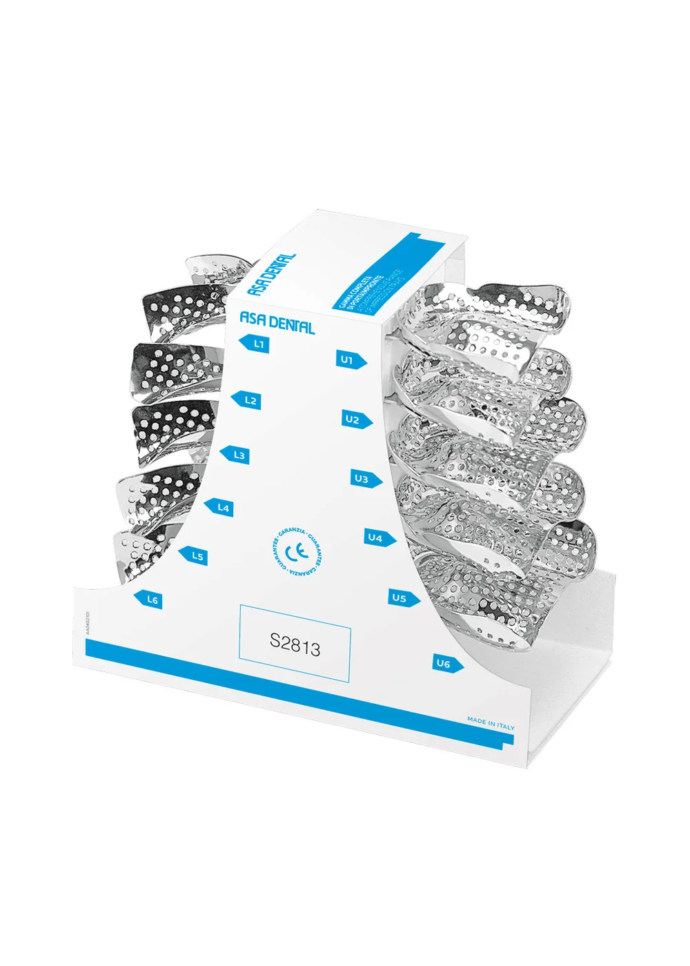 Asa Dental S2813 - ложка слепочная, набор 11 штук, с перфорацией без бортиков для беззубых челюстей