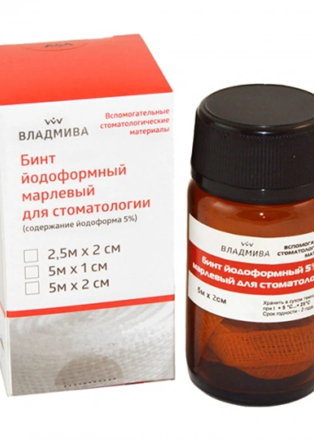 Йодоформный бинт (5%, 5,0 м х 2 см) ВладМиВа