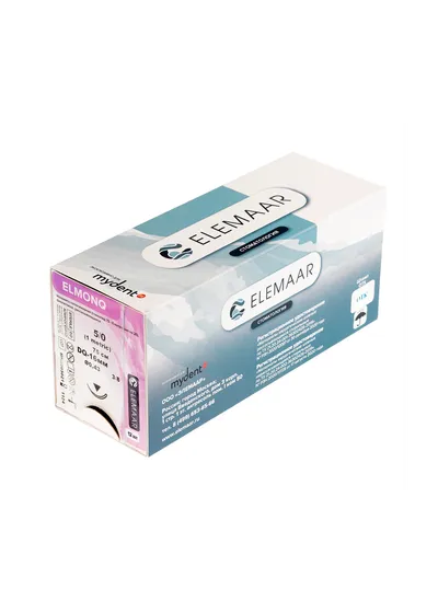 Elemaar ELMONQ 5/0 - шовный материал, 75 см, 3/8, 16 мм, обратно-режущая, 12 шт.