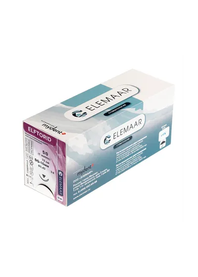 Elemaar ELFTORID 5/0 - шовный материал, 75 см, 3/8, 16 мм, обратно-режущая, 12 шт.