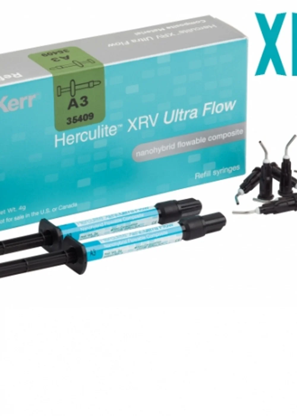Herculite XRV Ultra Flow цв.XL1 (отбеленный) (2шпр.х2г, насадки-20шт.), 35416, Kerr