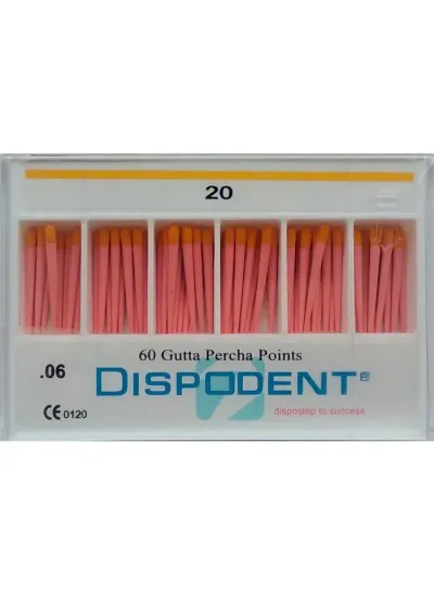 Штифты гуттаперчевые, Dispodent, конус 0.06 №20, 60 шт