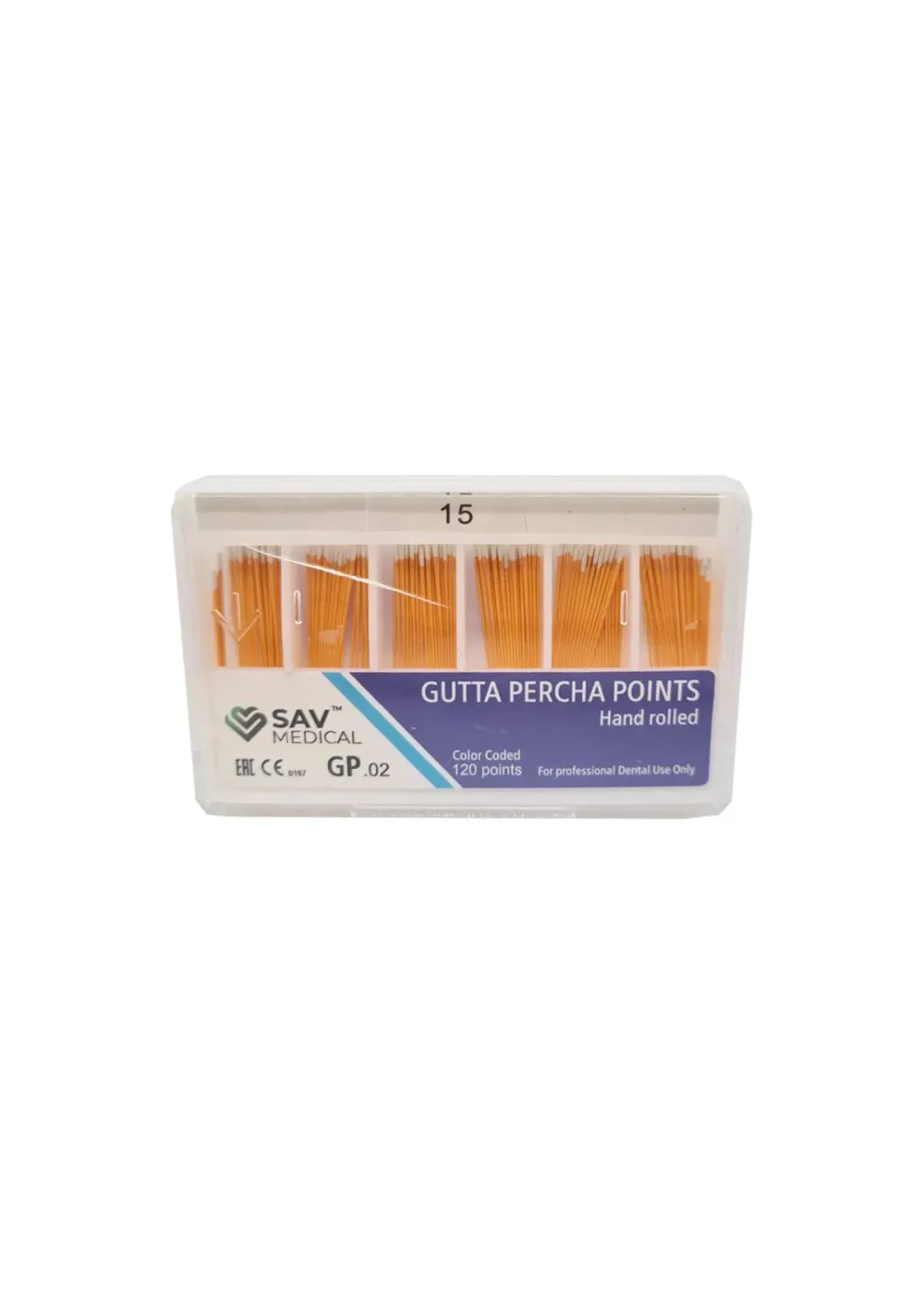 Штифты гуттаперчевые, SAV MEDICAL, конус 0.02 №15, 120 шт