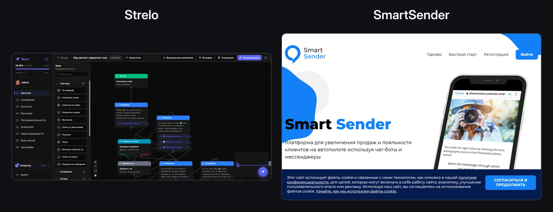 Сравнение интерфейсов Strelo и SmartSender