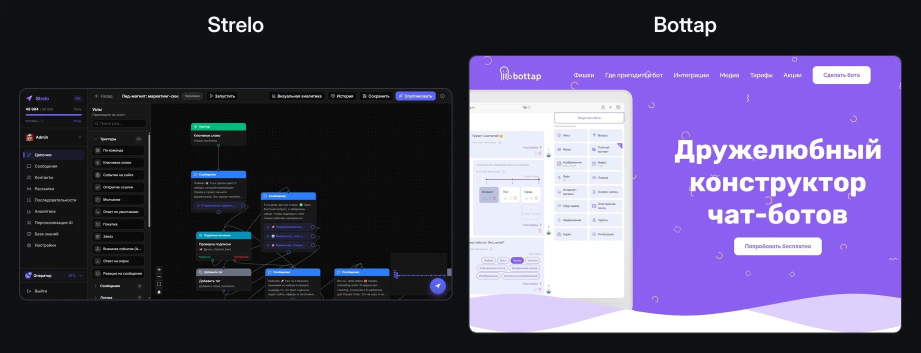 Сравнение интерфейсов Strelo и Bottap