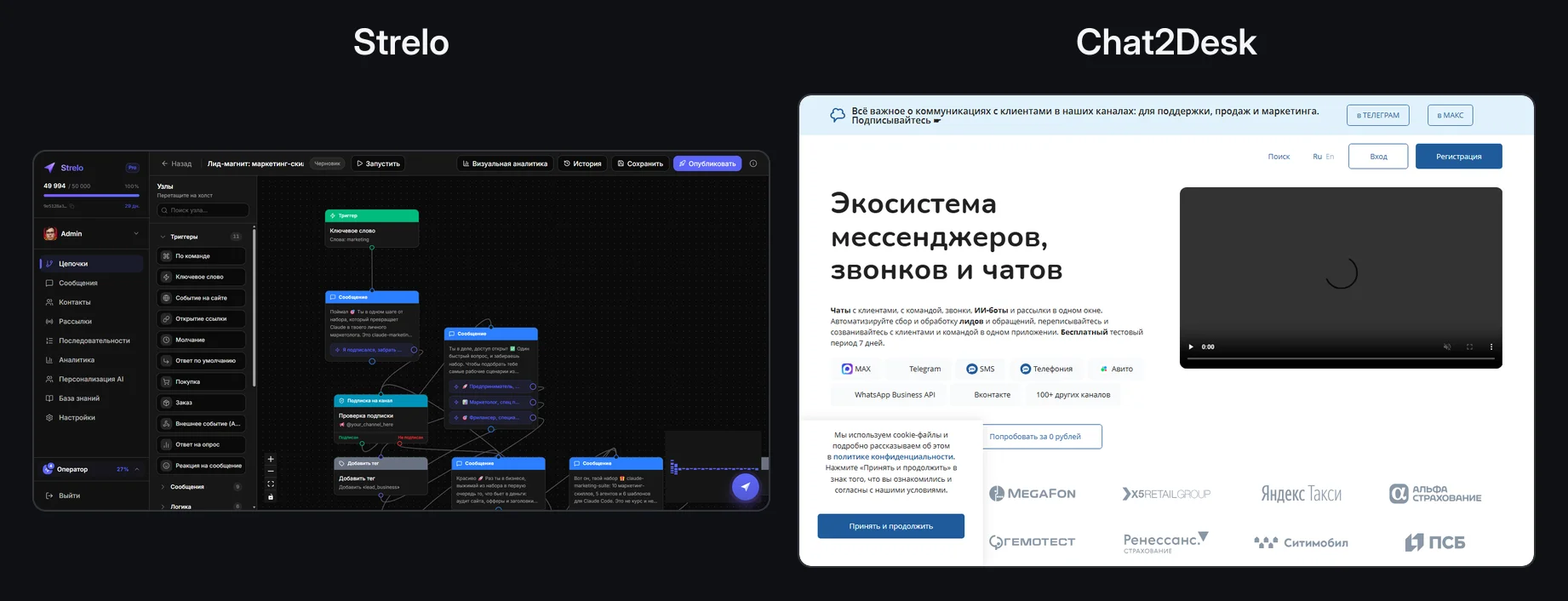 Сравнение интерфейсов Strelo и Chat2Desk