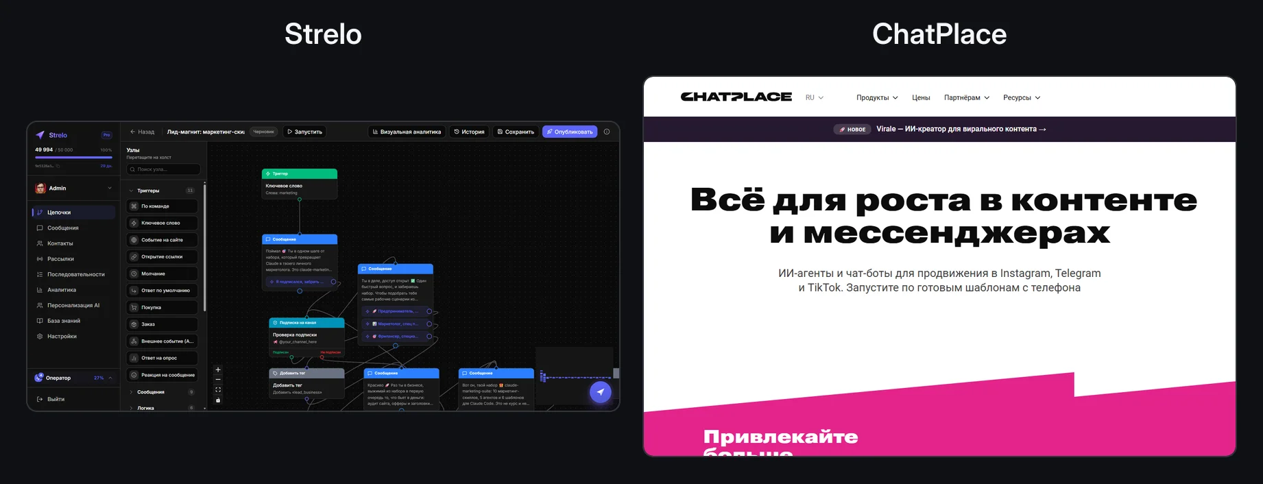 Сравнение интерфейсов Strelo и ChatPlace