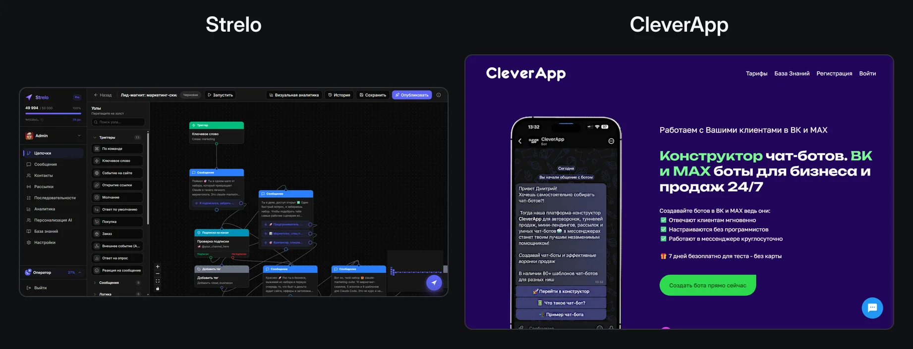 Сравнение интерфейсов Strelo и CleverApp
