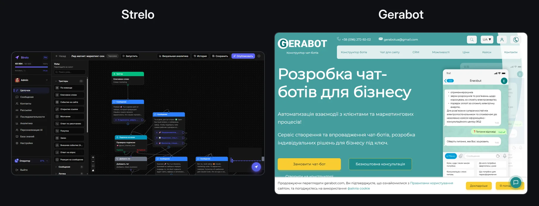 Сравнение интерфейсов Strelo и Gerabot