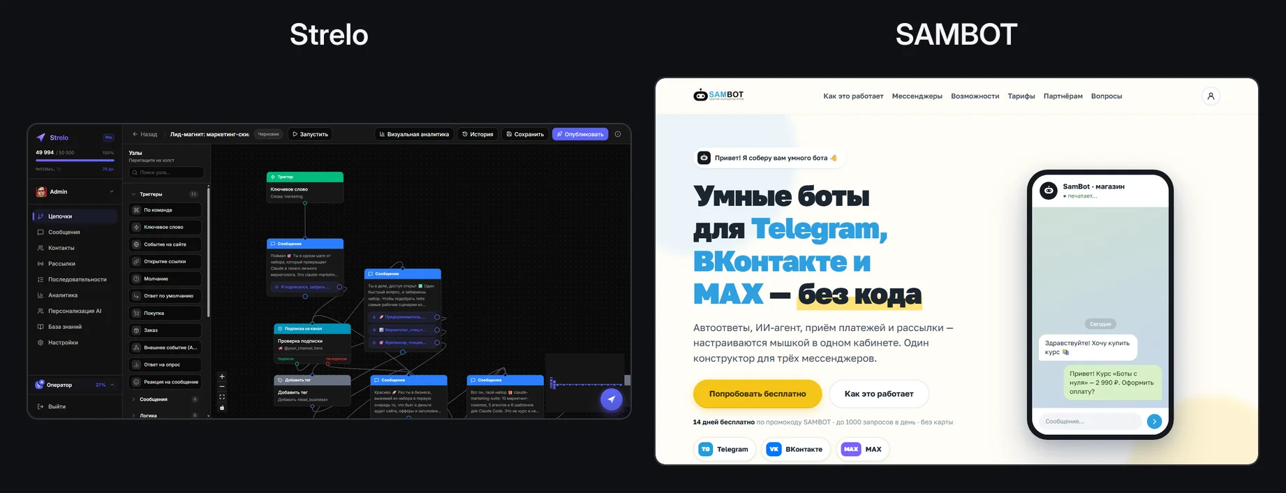 Сравнение интерфейсов Strelo и SAMBOT