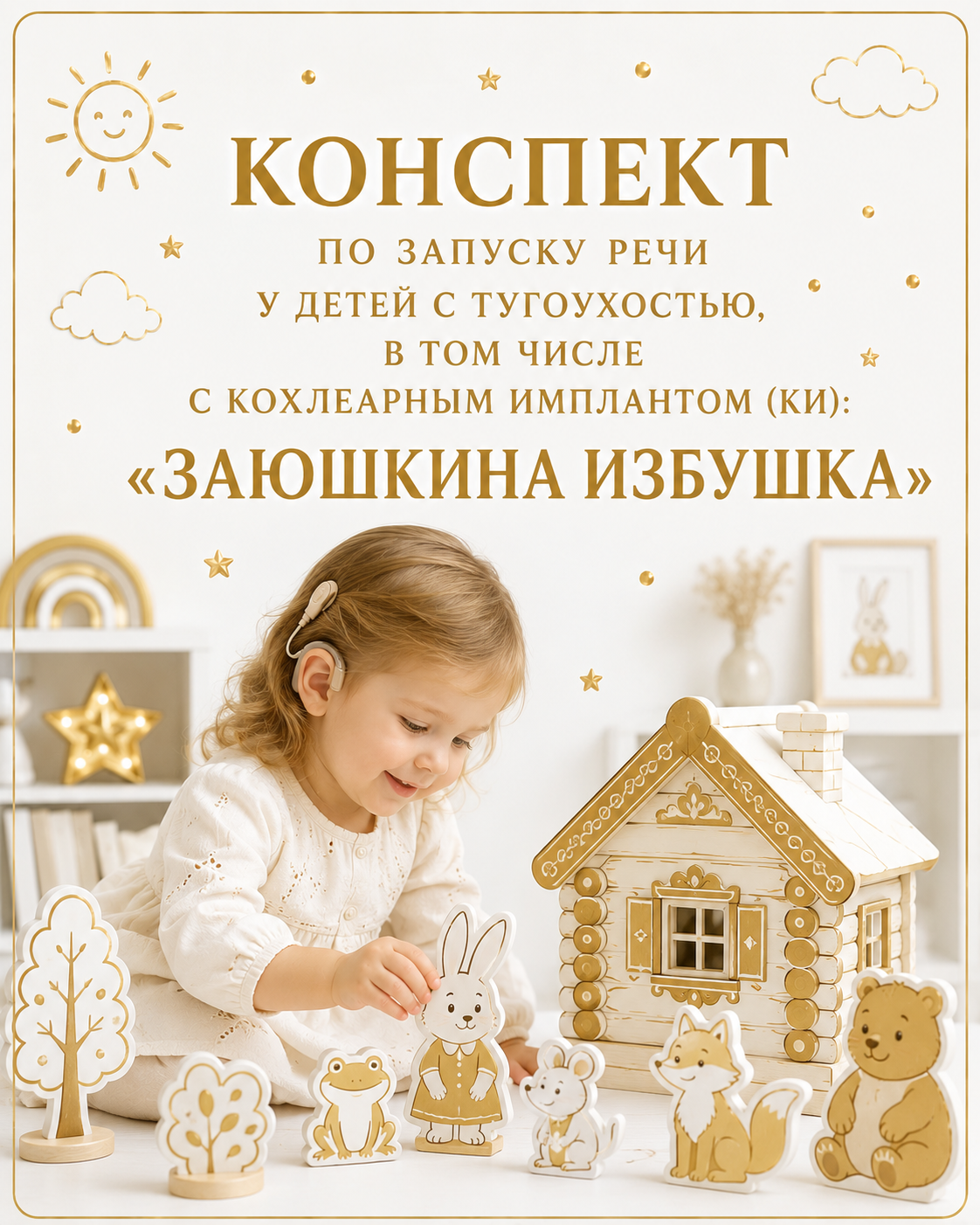 Конспект по запуску речи у детей с тугоухостью, в том числе с кохлеарным имплантом (КИ):"ЗАЮШКИНА ИЗБУШКА"