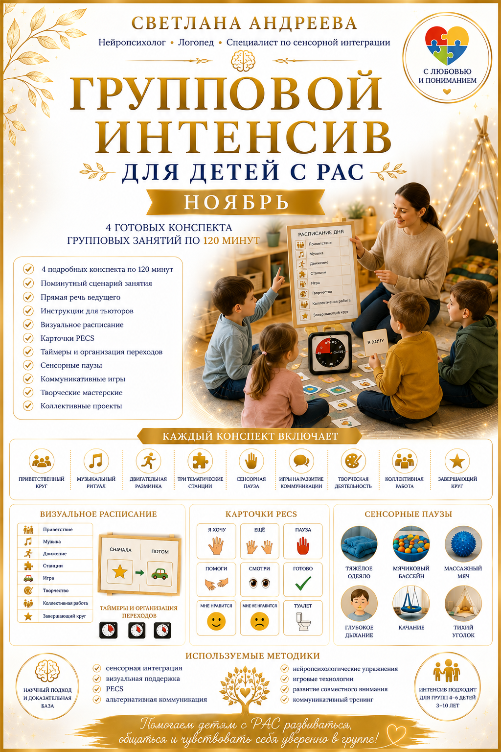 ГРУППОВОЙ ИНТЕНСИВ ДЛЯ ДЕТЕЙ С РАС НОЯБРЬ 4 готовых конспекта групповых занятий по 120 минут