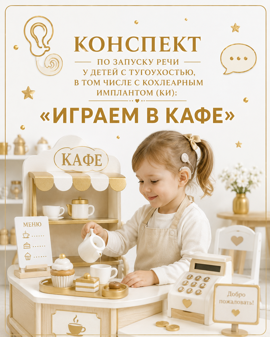 Конспект по запуску речи у детей с тугоухостью, в том числе с кохлеарным имплантом (КИ):"ИГРАЕМ В КАФЕ"