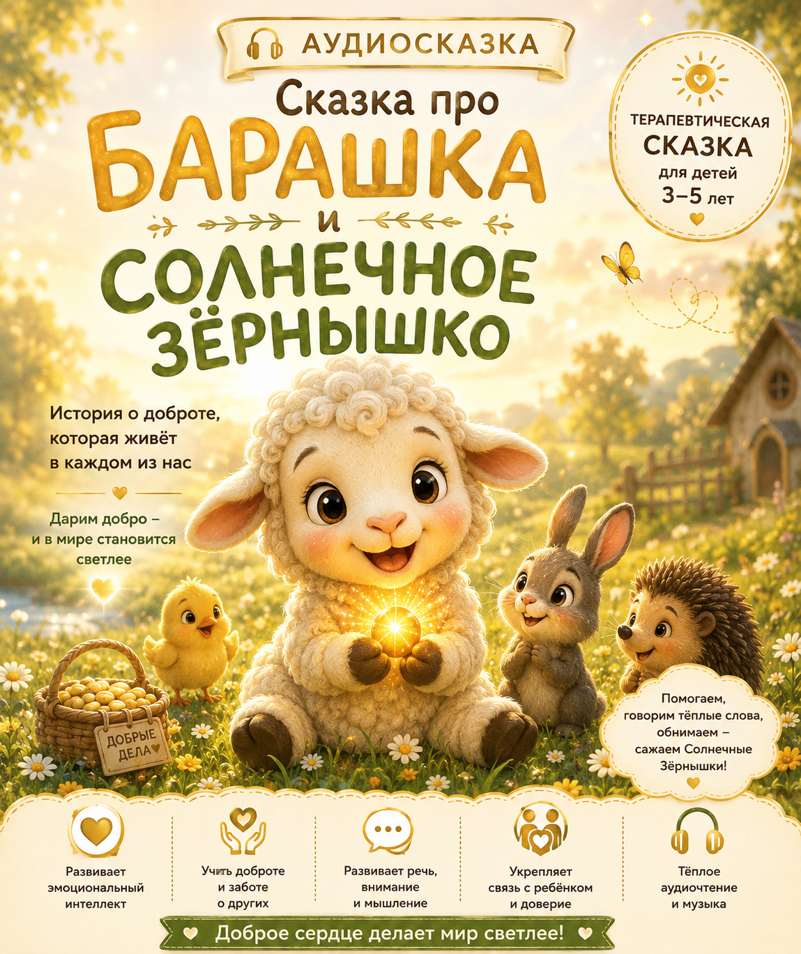 «Сказка про Барашка и Солнечное Зёрнышко» Терапевтическая аудиосказка, которая помогает ребёнку понять, что такое доброта, развивает эмоциональный интеллект, речь и желание делать добрые поступки